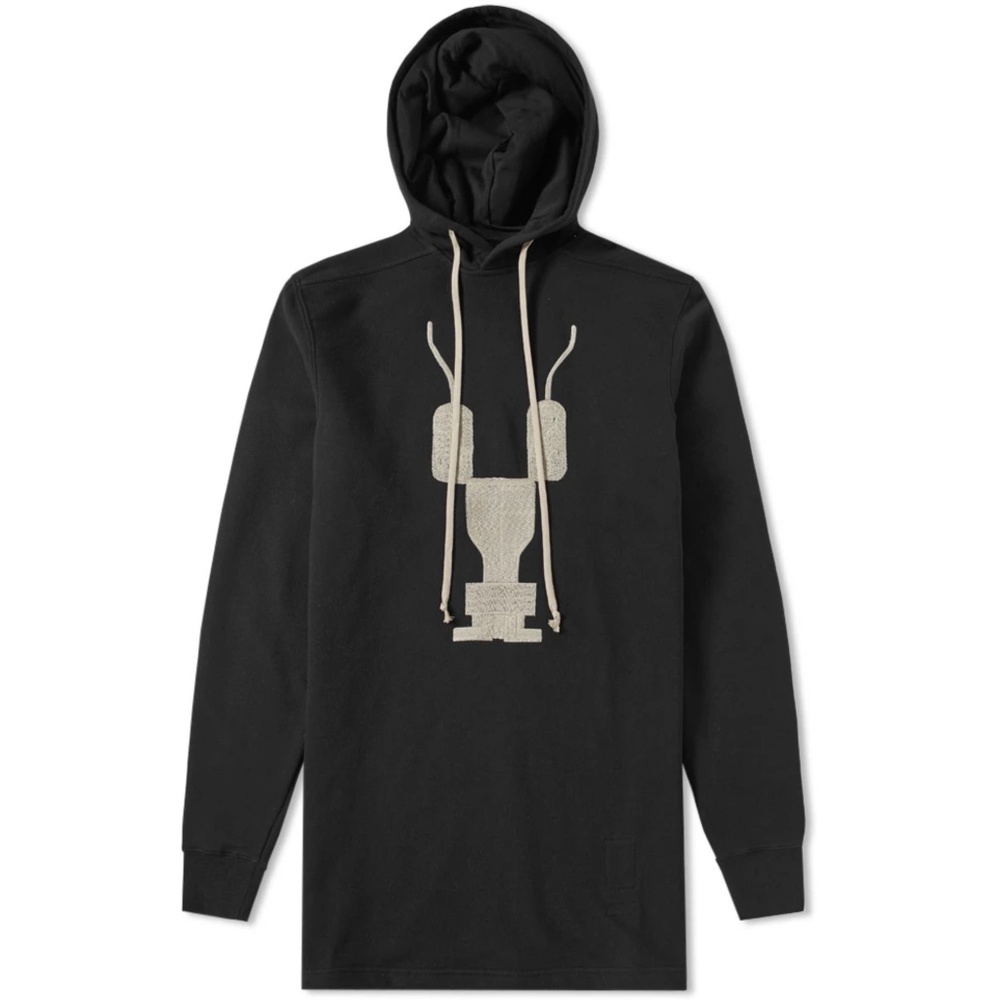 Rick Owens DRKSHDW Black Long logo Embroidered Hoodie *NEW*